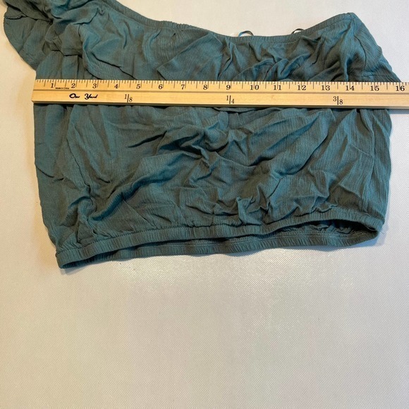Hippie Rose One Shoulder Ruffle Crop Top Green XS - Picture 7 of 10